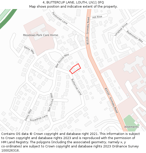 4, BUTTERCUP LANE, LOUTH, LN11 0FQ: Location map and indicative extent of plot