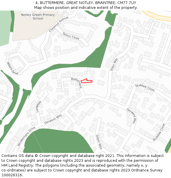 4, BUTTERMERE, GREAT NOTLEY, BRAINTREE, CM77 7UY: Location map and indicative extent of plot