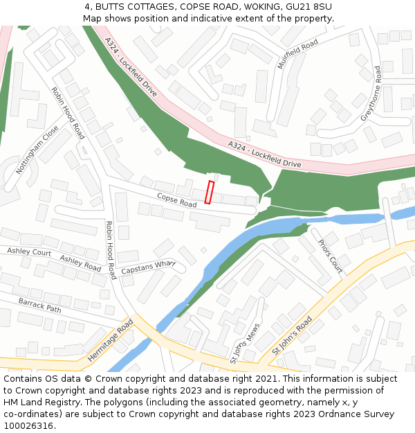 4, BUTTS COTTAGES, COPSE ROAD, WOKING, GU21 8SU: Location map and indicative extent of plot