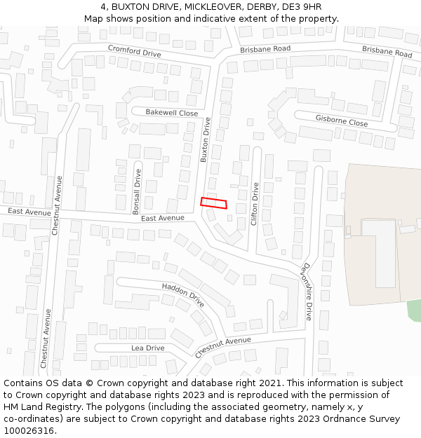 4, BUXTON DRIVE, MICKLEOVER, DERBY, DE3 9HR: Location map and indicative extent of plot
