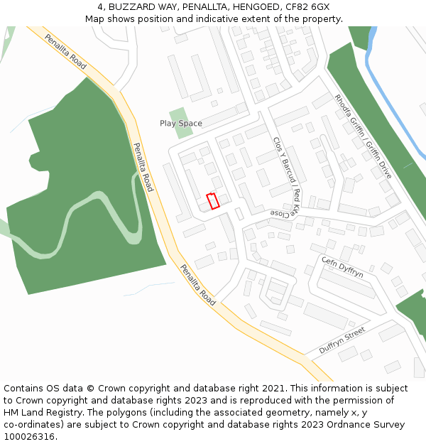 4, BUZZARD WAY, PENALLTA, HENGOED, CF82 6GX: Location map and indicative extent of plot