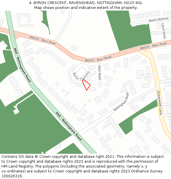 4, BYRON CRESCENT, RAVENSHEAD, NOTTINGHAM, NG15 9GL: Location map and indicative extent of plot