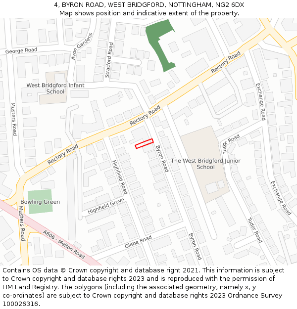 4, BYRON ROAD, WEST BRIDGFORD, NOTTINGHAM, NG2 6DX: Location map and indicative extent of plot