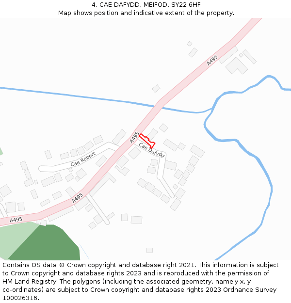 4, CAE DAFYDD, MEIFOD, SY22 6HF: Location map and indicative extent of plot