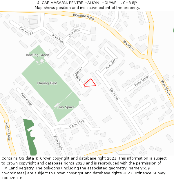 4, CAE MASARN, PENTRE HALKYN, HOLYWELL, CH8 8JY: Location map and indicative extent of plot