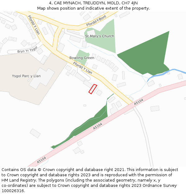 4, CAE MYNACH, TREUDDYN, MOLD, CH7 4JN: Location map and indicative extent of plot
