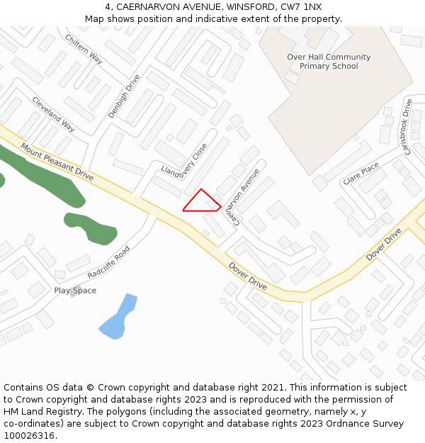 4, CAERNARVON AVENUE, WINSFORD, CW7 1NX: Location map and indicative extent of plot