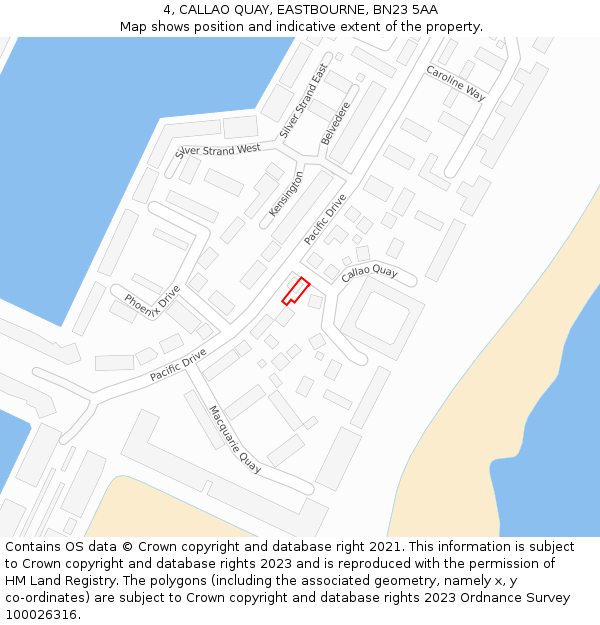 4, CALLAO QUAY, EASTBOURNE, BN23 5AA: Location map and indicative extent of plot