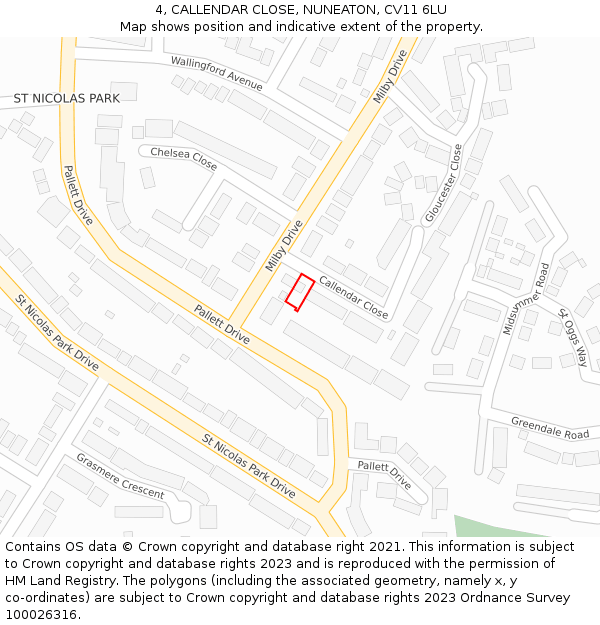 4, CALLENDAR CLOSE, NUNEATON, CV11 6LU: Location map and indicative extent of plot