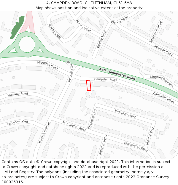 4, CAMPDEN ROAD, CHELTENHAM, GL51 6AA: Location map and indicative extent of plot