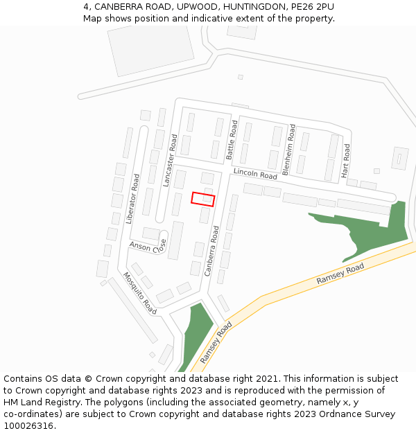 4, CANBERRA ROAD, UPWOOD, HUNTINGDON, PE26 2PU: Location map and indicative extent of plot