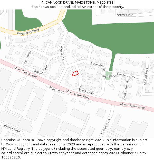 4, CANNOCK DRIVE, MAIDSTONE, ME15 8GE: Location map and indicative extent of plot