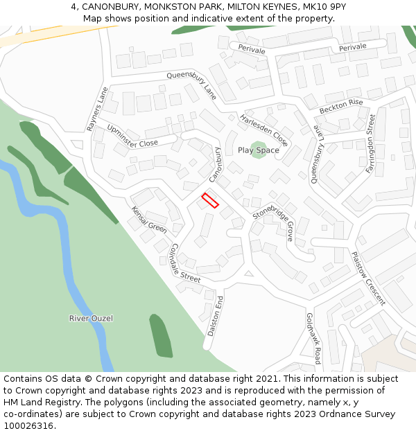 4, CANONBURY, MONKSTON PARK, MILTON KEYNES, MK10 9PY: Location map and indicative extent of plot