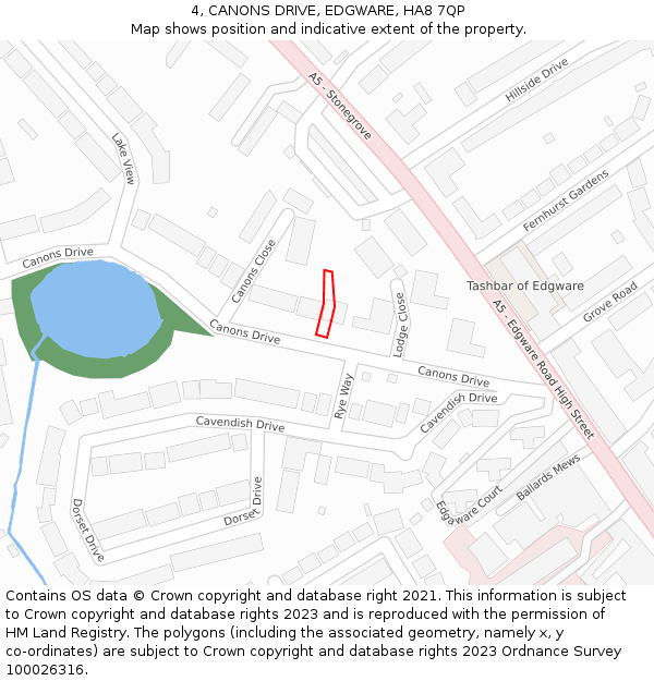 4, CANONS DRIVE, EDGWARE, HA8 7QP: Location map and indicative extent of plot