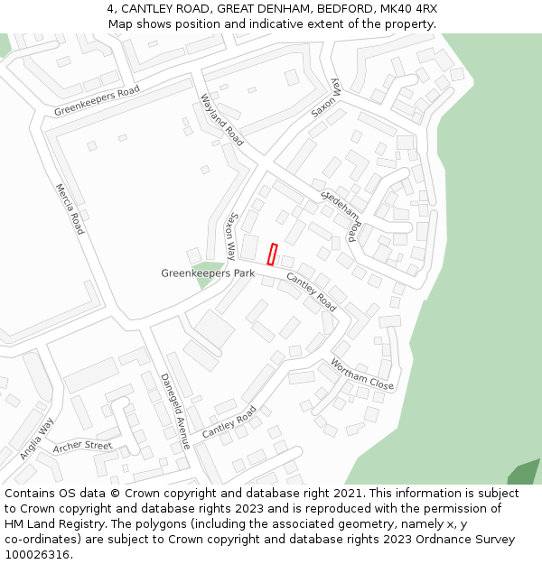 4, CANTLEY ROAD, GREAT DENHAM, BEDFORD, MK40 4RX: Location map and indicative extent of plot