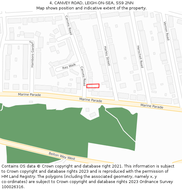 4, CANVEY ROAD, LEIGH-ON-SEA, SS9 2NN: Location map and indicative extent of plot