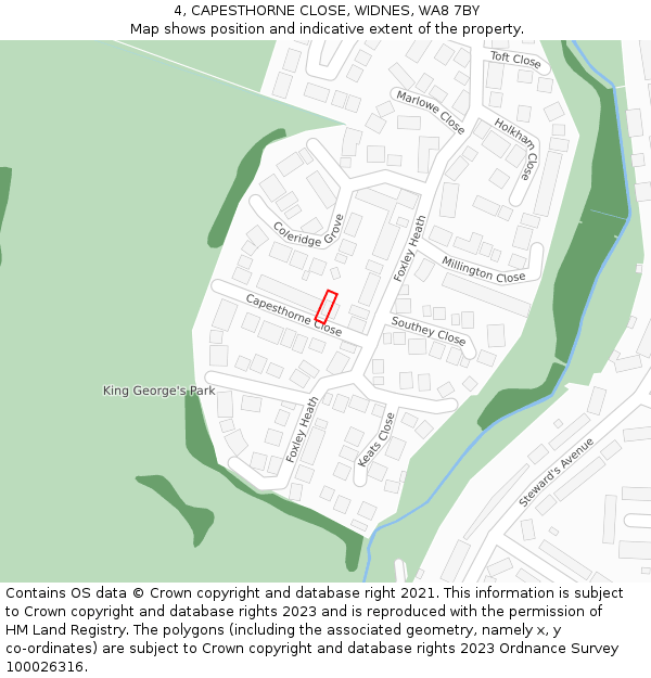 4, CAPESTHORNE CLOSE, WIDNES, WA8 7BY: Location map and indicative extent of plot