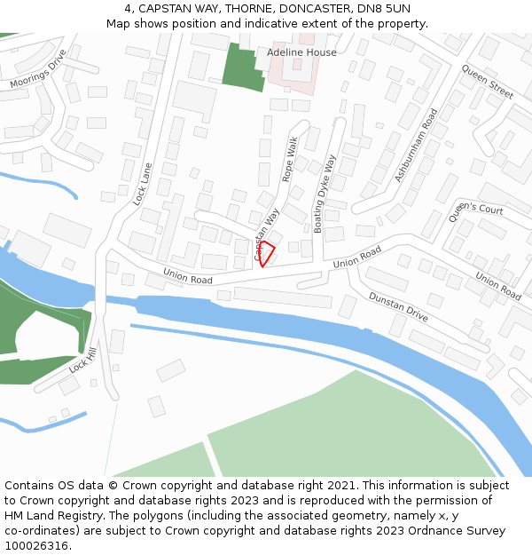 4, CAPSTAN WAY, THORNE, DONCASTER, DN8 5UN: Location map and indicative extent of plot