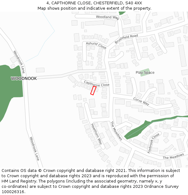 4, CAPTHORNE CLOSE, CHESTERFIELD, S40 4XX: Location map and indicative extent of plot
