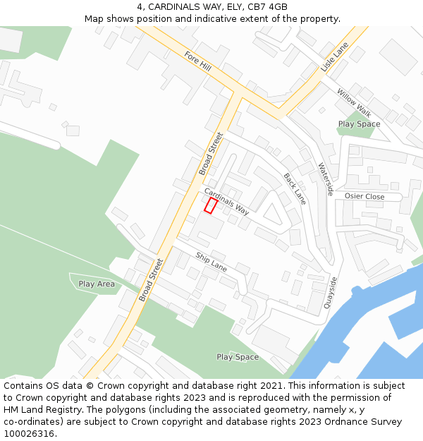 4, CARDINALS WAY, ELY, CB7 4GB: Location map and indicative extent of plot