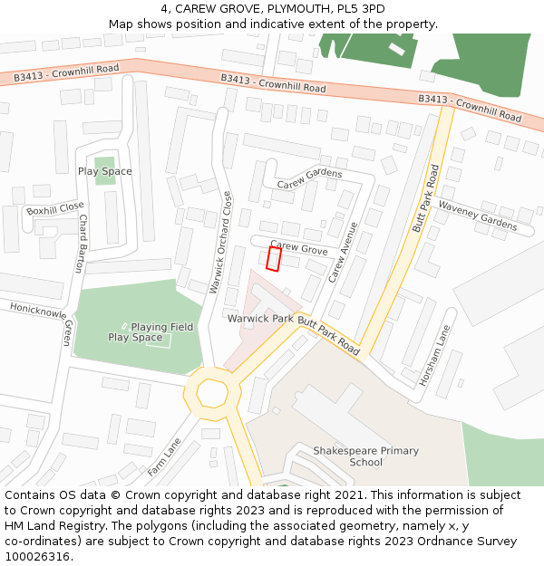 4, CAREW GROVE, PLYMOUTH, PL5 3PD: Location map and indicative extent of plot