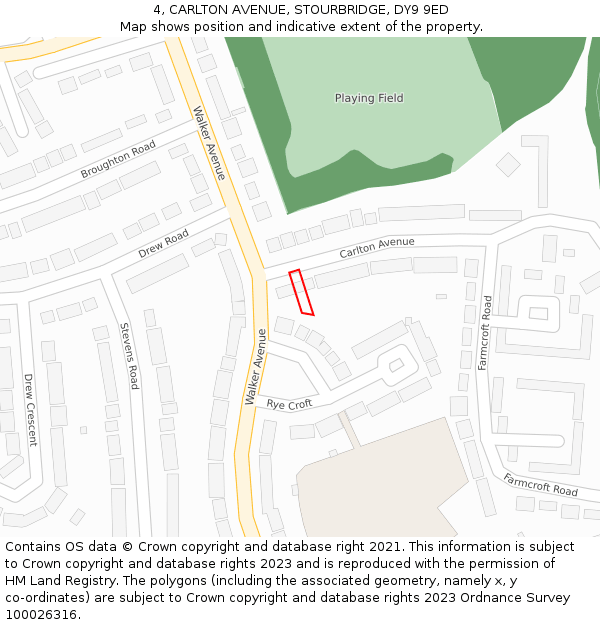 4, CARLTON AVENUE, STOURBRIDGE, DY9 9ED: Location map and indicative extent of plot