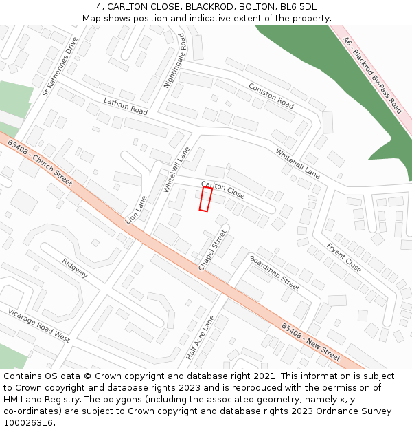 4, CARLTON CLOSE, BLACKROD, BOLTON, BL6 5DL: Location map and indicative extent of plot