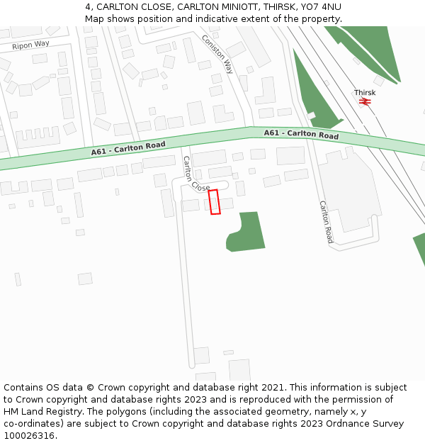 4, CARLTON CLOSE, CARLTON MINIOTT, THIRSK, YO7 4NU: Location map and indicative extent of plot