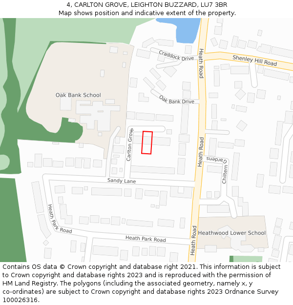 4, CARLTON GROVE, LEIGHTON BUZZARD, LU7 3BR: Location map and indicative extent of plot
