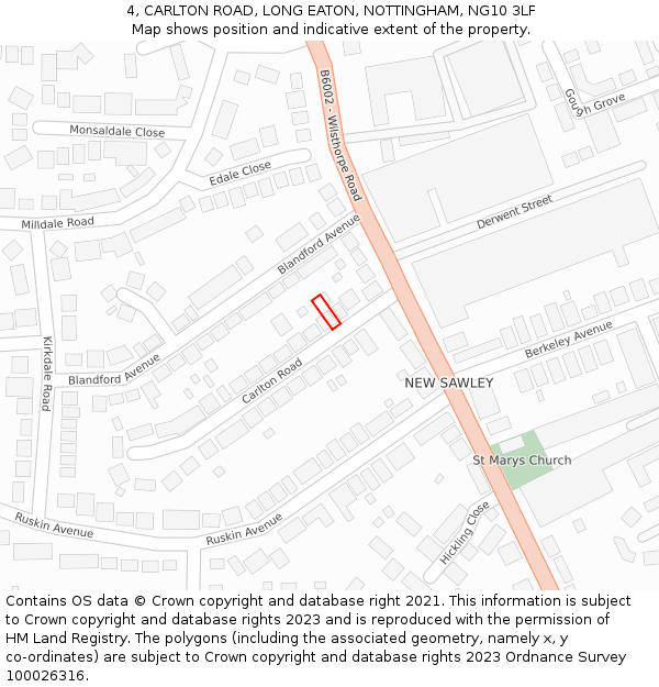 4, CARLTON ROAD, LONG EATON, NOTTINGHAM, NG10 3LF: Location map and indicative extent of plot