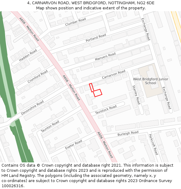 4, CARNARVON ROAD, WEST BRIDGFORD, NOTTINGHAM, NG2 6DE: Location map and indicative extent of plot