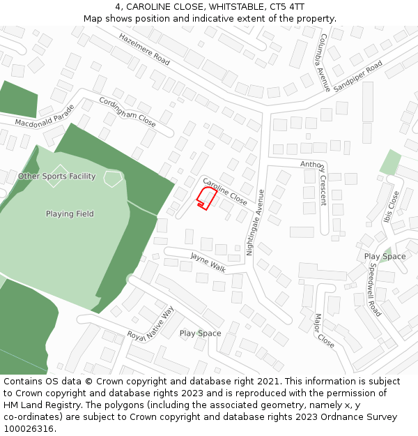 4, CAROLINE CLOSE, WHITSTABLE, CT5 4TT: Location map and indicative extent of plot
