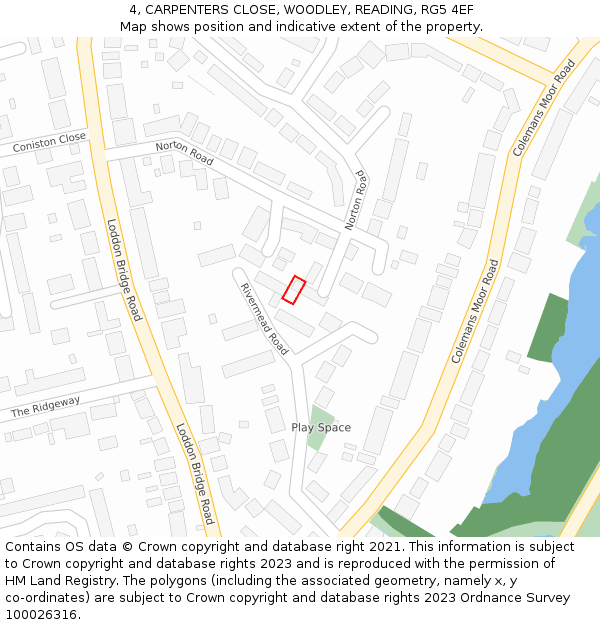 4, CARPENTERS CLOSE, WOODLEY, READING, RG5 4EF: Location map and indicative extent of plot