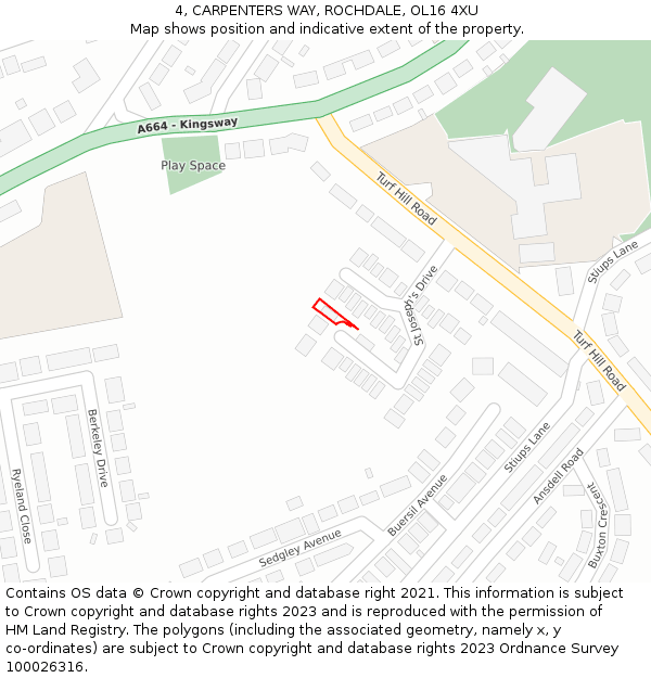 4, CARPENTERS WAY, ROCHDALE, OL16 4XU: Location map and indicative extent of plot