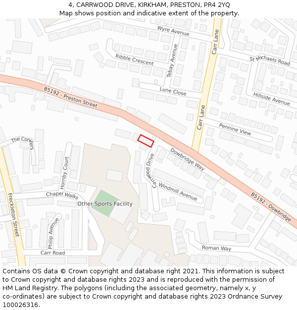 4, CARRWOOD DRIVE, KIRKHAM, PRESTON, PR4 2YQ: Location map and indicative extent of plot