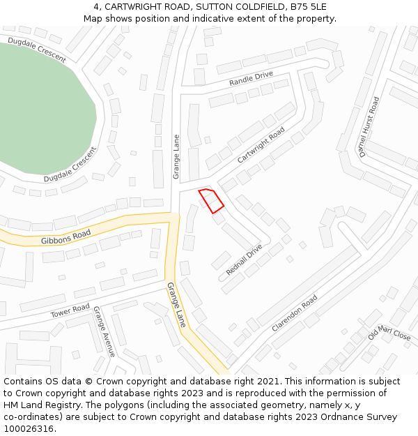 4, CARTWRIGHT ROAD, SUTTON COLDFIELD, B75 5LE: Location map and indicative extent of plot
