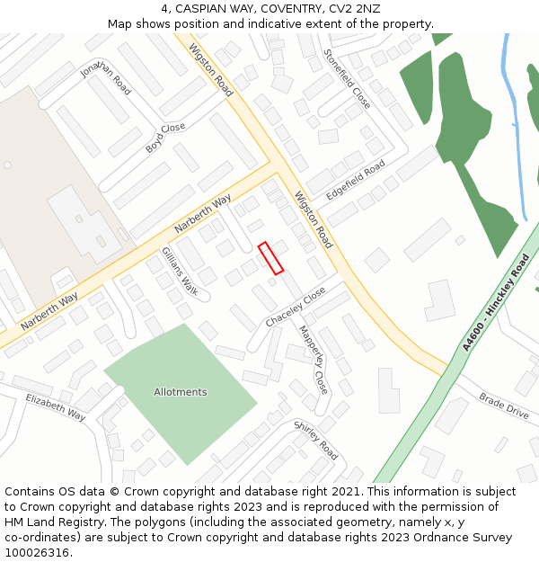 4, CASPIAN WAY, COVENTRY, CV2 2NZ: Location map and indicative extent of plot
