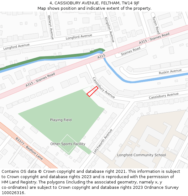 4, CASSIOBURY AVENUE, FELTHAM, TW14 9JF: Location map and indicative extent of plot