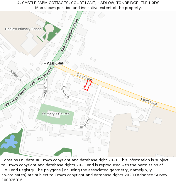 4, CASTLE FARM COTTAGES, COURT LANE, HADLOW, TONBRIDGE, TN11 0DS: Location map and indicative extent of plot