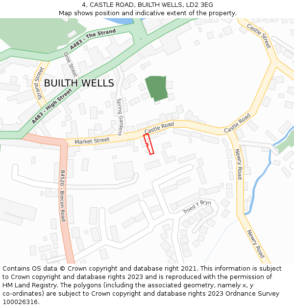 4, CASTLE ROAD, BUILTH WELLS, LD2 3EG: Location map and indicative extent of plot