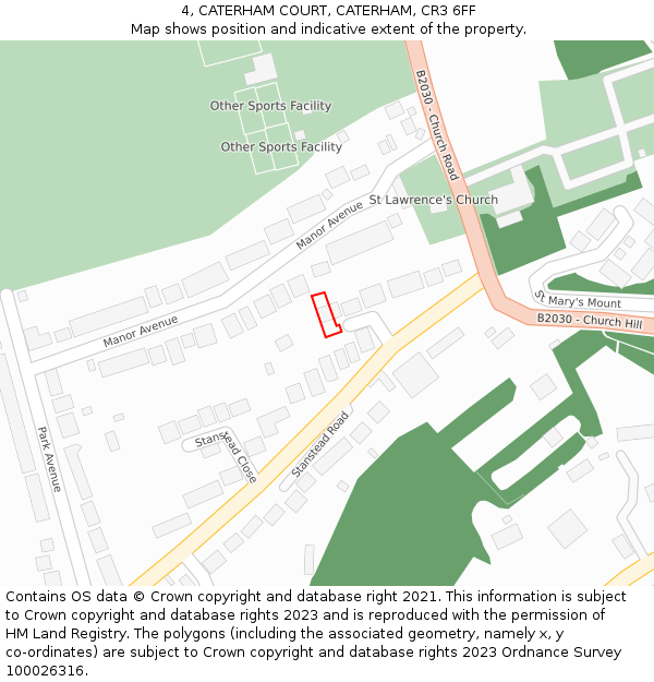 4, CATERHAM COURT, CATERHAM, CR3 6FF: Location map and indicative extent of plot