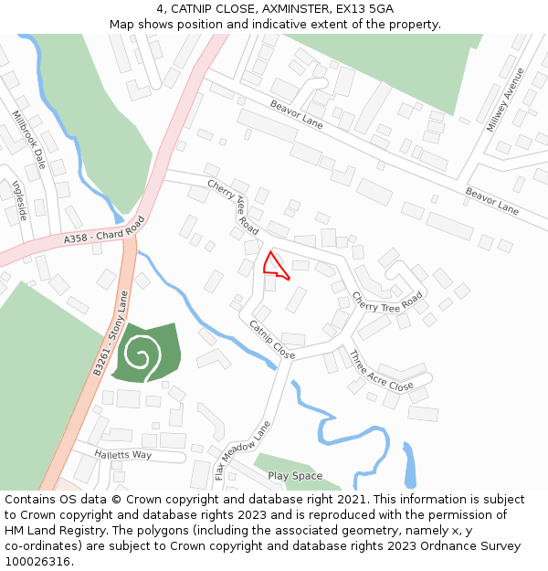 4, CATNIP CLOSE, AXMINSTER, EX13 5GA: Location map and indicative extent of plot