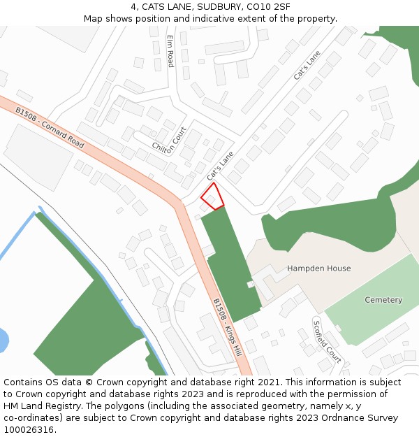 4, CATS LANE, SUDBURY, CO10 2SF: Location map and indicative extent of plot