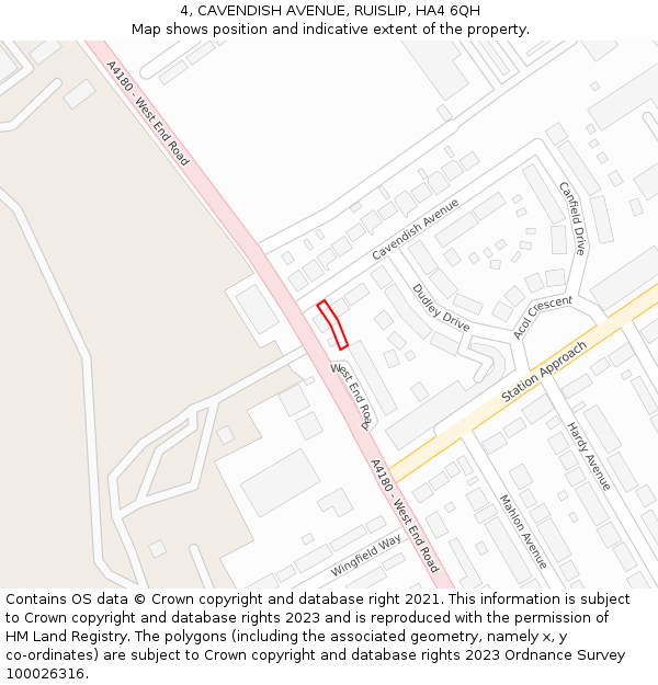 4, CAVENDISH AVENUE, RUISLIP, HA4 6QH: Location map and indicative extent of plot