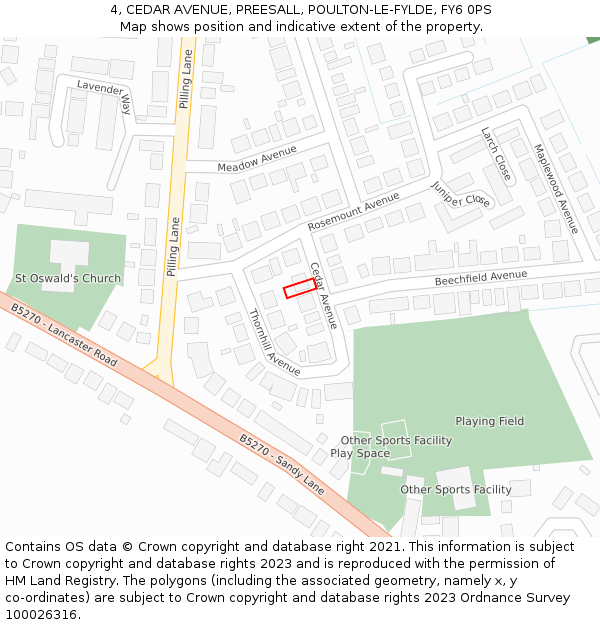 4, CEDAR AVENUE, PREESALL, POULTON-LE-FYLDE, FY6 0PS: Location map and indicative extent of plot