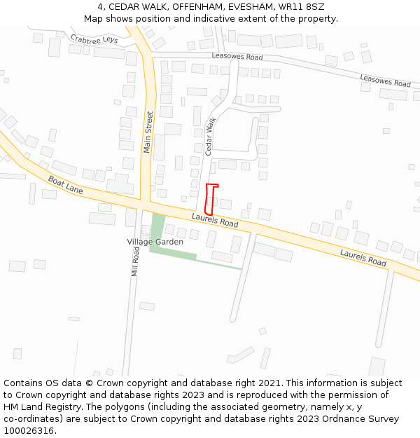 4, CEDAR WALK, OFFENHAM, EVESHAM, WR11 8SZ: Location map and indicative extent of plot