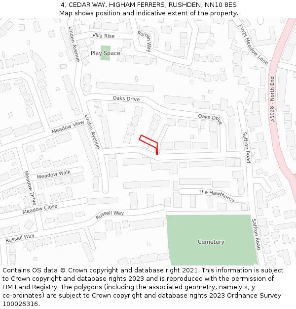 4, CEDAR WAY, HIGHAM FERRERS, RUSHDEN, NN10 8ES: Location map and indicative extent of plot