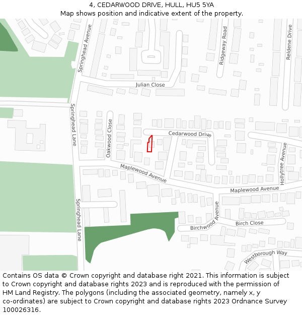 4, CEDARWOOD DRIVE, HULL, HU5 5YA: Location map and indicative extent of plot