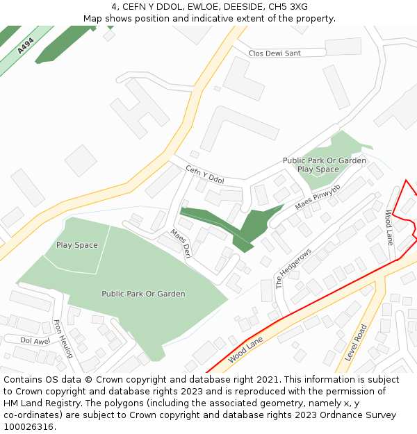 4, CEFN Y DDOL, EWLOE, DEESIDE, CH5 3XG: Location map and indicative extent of plot