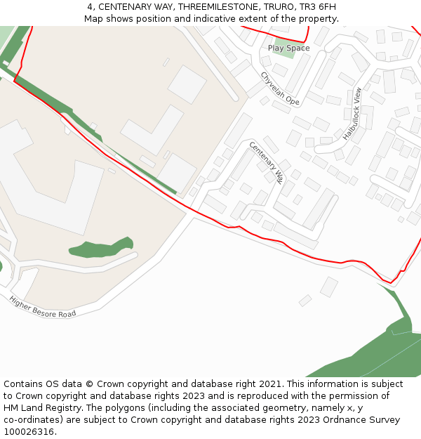 4, CENTENARY WAY, THREEMILESTONE, TRURO, TR3 6FH: Location map and indicative extent of plot